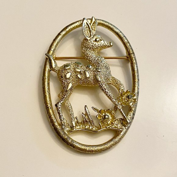 Sarah Coventry Jewelry - Vintage Sarah Coventry Fawn Deer Gold Tone Brooch Costume Jewelry Whimsy Pin